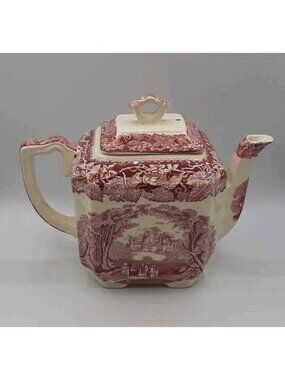 Rare Antique Mason’s Ironstone Pink Red Vista England Teapot With Lid Crazing